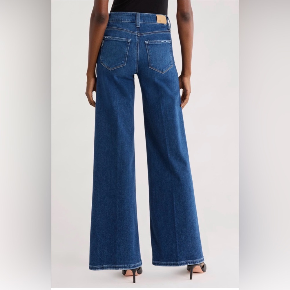 PAIGE Dark Blue Wide Leg Flare Jeans - Picture 2 of 14